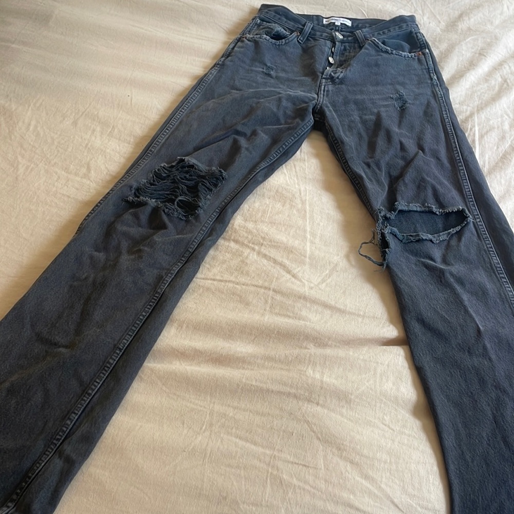 RE/DONE Originals High Rise Loose in Washed Black With Rips Size 24
